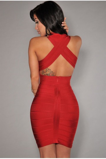 Červené módní bondage cross šaty Červené módní bondage cross šaty