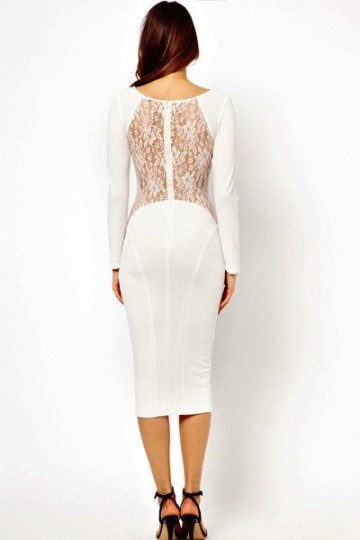 Bílé midi šaty s dlouhými rukávy Elegant Bílé midi šaty s dlouhými rukávy Elegant