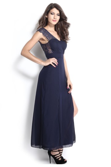 Dlouhé tmavě modré šaty s krajkovým vrškem Dlouhé tmavě modré šaty s krajkovým vrškem