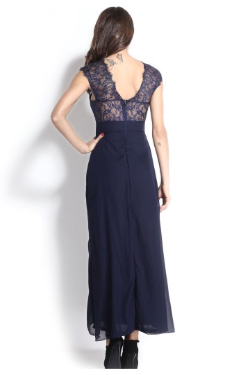 Dlouhé tmavě modré šaty s krajkovým vrškem Dlouhé tmavě modré šaty s krajkovým vrškem