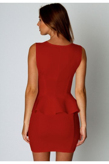 Levné červené párty peplum šaty Levné červené párty peplum šaty