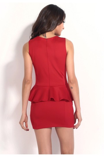 Levné červené párty peplum šaty Levné červené párty peplum šaty
