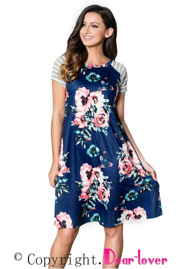 Letní modré květované šaty Letní modré květované šaty