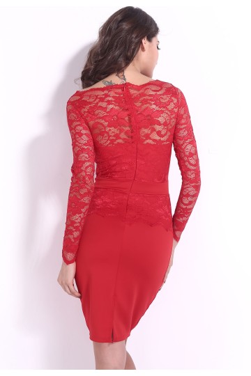 Červené krajkové šaty ke kolenům Sisi
