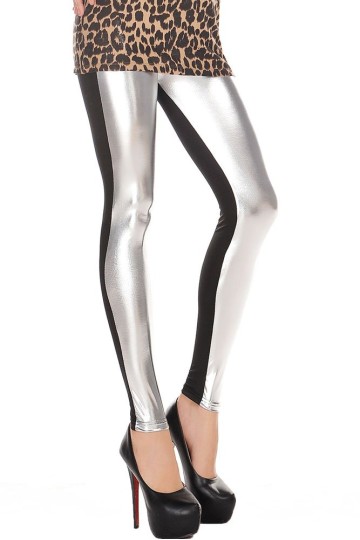Levné stříbrné a černé dámské legíny