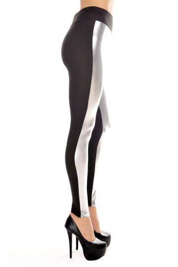 Levné stříbrné a černé dámské legíny