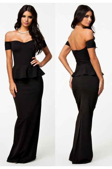 Levné černé společenské šaty peplum