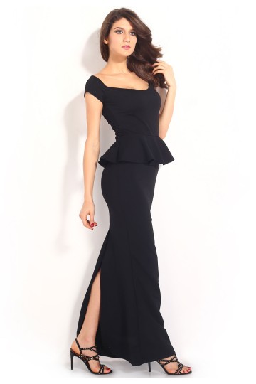 Levné černé společenské šaty peplum