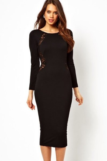 Černé midi šaty s dlouhými rukávy Elegant