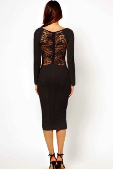 Černé midi šaty s dlouhými rukávy Elegant