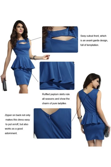 Koktejlové šaty modré peplum