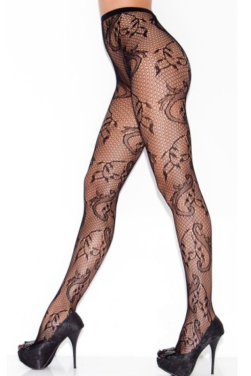 Levné síťované punčocháče s květinovým vzorem