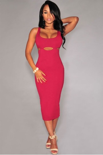 Červené módní midi šaty