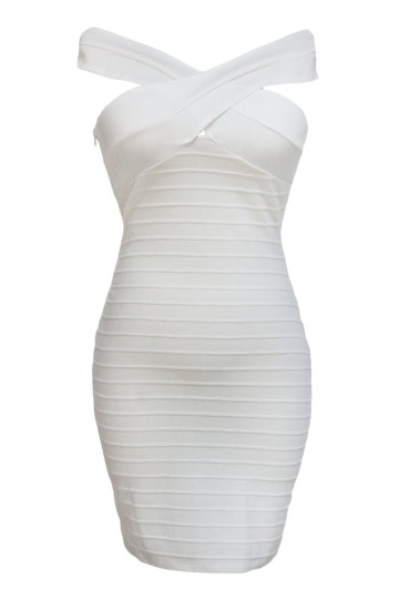 Levné bílé krátké šaty s překřížením