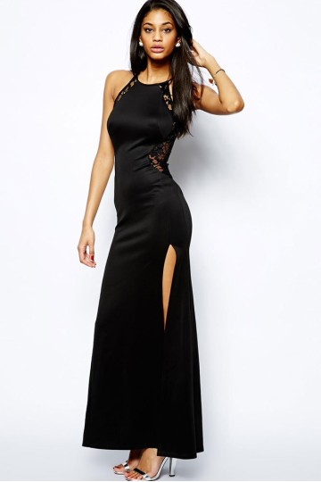 Černé dlouhé levné šaty s rozparkem