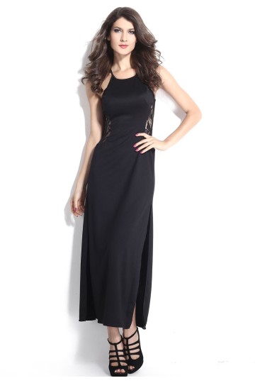 Černé dlouhé levné šaty s rozparkem