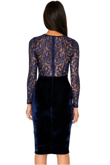 Tmavě modré semiš krajkové midi šaty  Tmavě modré semiš krajkové midi šaty