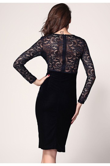 Tmavě modré semiš krajkové midi šaty  Tmavě modré semiš krajkové midi šaty