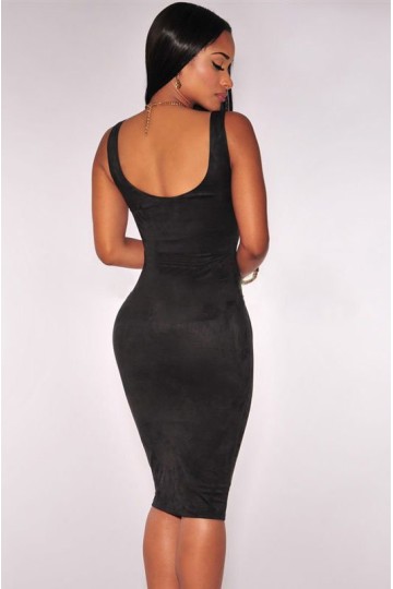 Levné černé semiš midi šaty bez rukávů Levné černé semiš midi šaty bez rukávů
