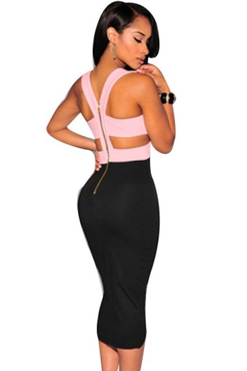 Midi šaty růžový vršek černý spodek Midi šaty růžový vršek černý spodek