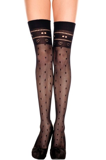 Levné svůdné černé punčochy se srdíčky