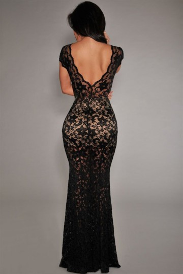 Černé společenské krajkové dlouhé šaty