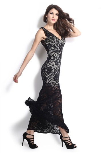 Černé společenské krajkové dlouhé šaty
