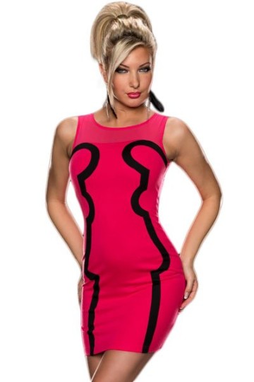 Krátké červené šaty s černými pruhy