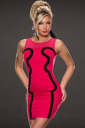 Krátké červené šaty s černými pruhy