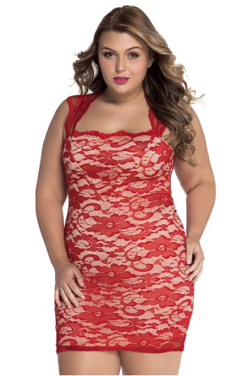 Červené levné krajkové šaty výprodej