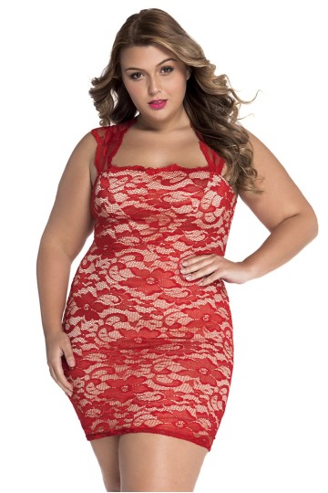 Červené levné krajkové šaty výprodej