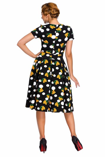 Černé retro šaty s puntíky a třešínkami Černé retro šaty s puntíky a třešínkami