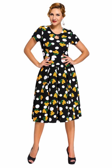 Černé retro šaty s puntíky a třešínkami Černé retro šaty s puntíky a třešínkami