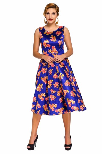 Modré květinové retro šaty