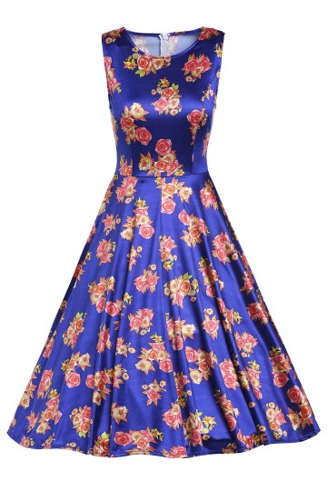 Modré květinové retro šaty