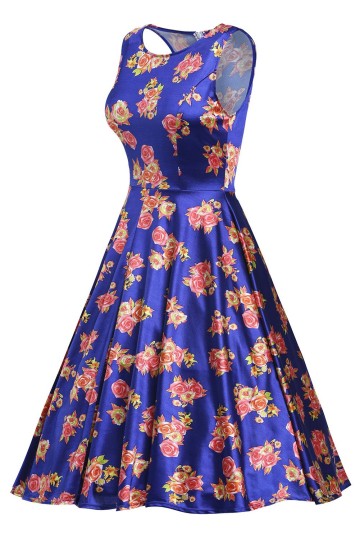 Modré květinové retro šaty