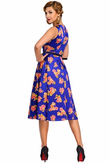 Modré květinové retro šaty