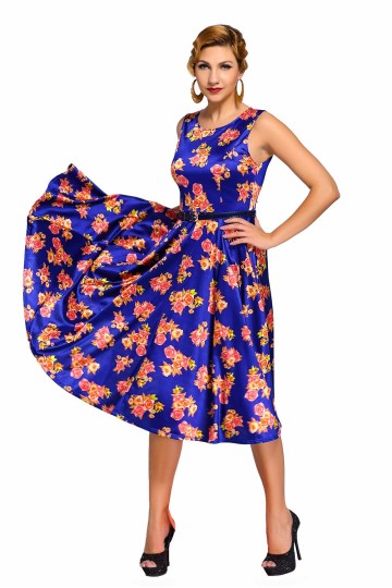 Modré květinové retro šaty