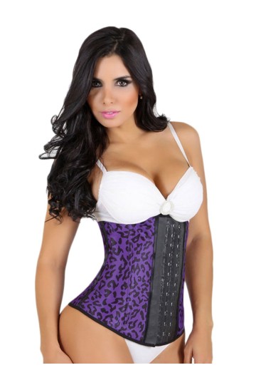 Levný stahovací korzet do pasu v barvě fialové a s leopardím vzorem