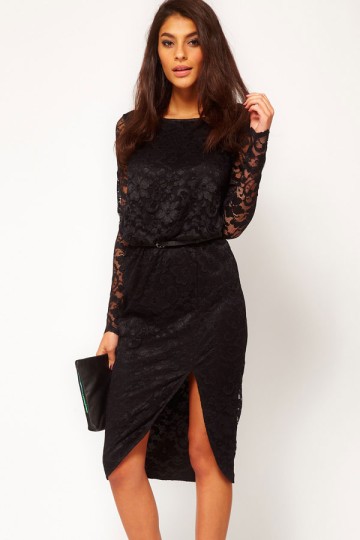 levné šaty | Černé krajkové midi šaty