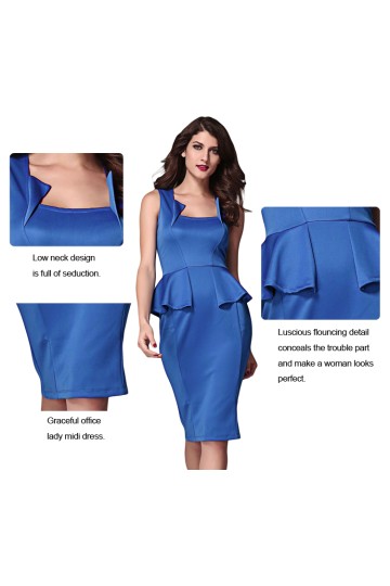 Modré midi šaty bez rukávů Rozaria