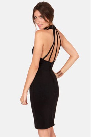 Černé midi šaty s odhaleným bříškem Olga