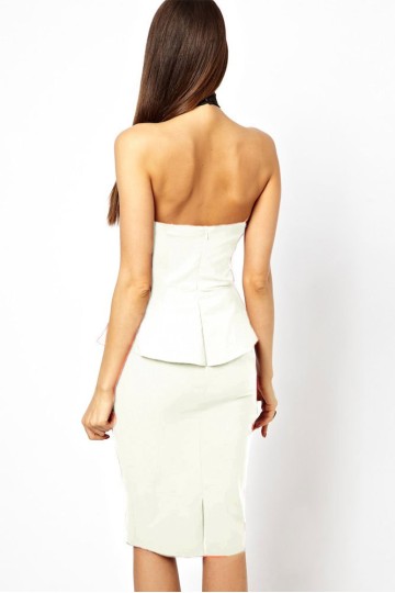 Levné peplum midi bílé šaty Sonia