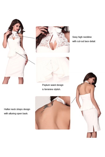 Levné peplum midi bílé šaty Sonia