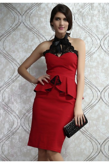 Levné peplum midi červené šaty Sonia Levné peplum midi červené šaty Sonia