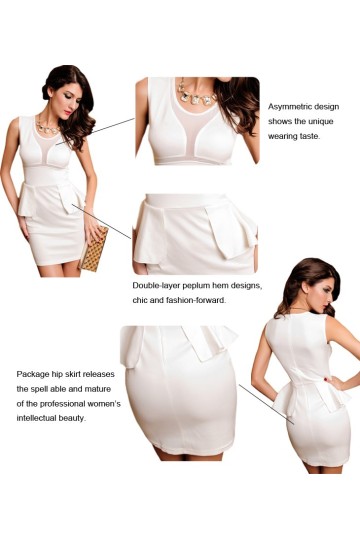 Levné bílé peplum šaty Janine